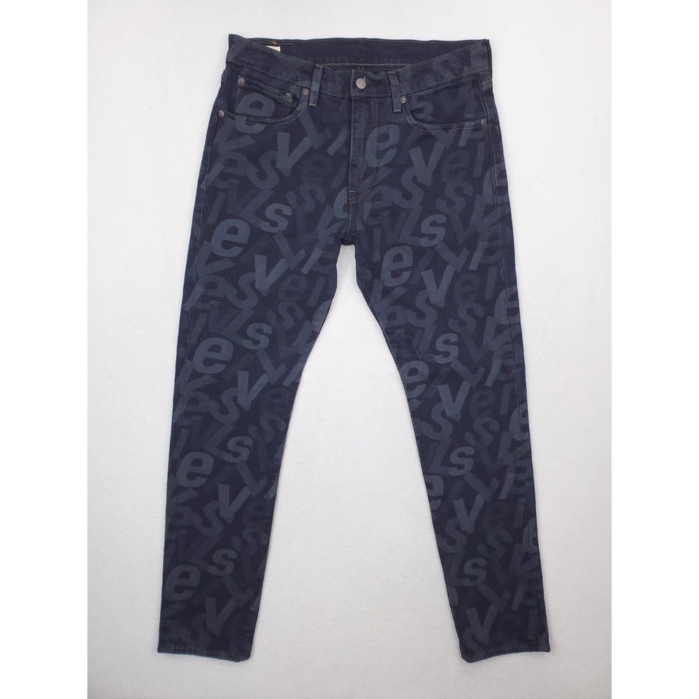 Levis Jeans Mens 31x32 Blue Athletic Tapered Allover Print Spellout Stretch Dark